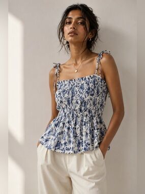 Paper Crane Smocked Floral Top – Size S